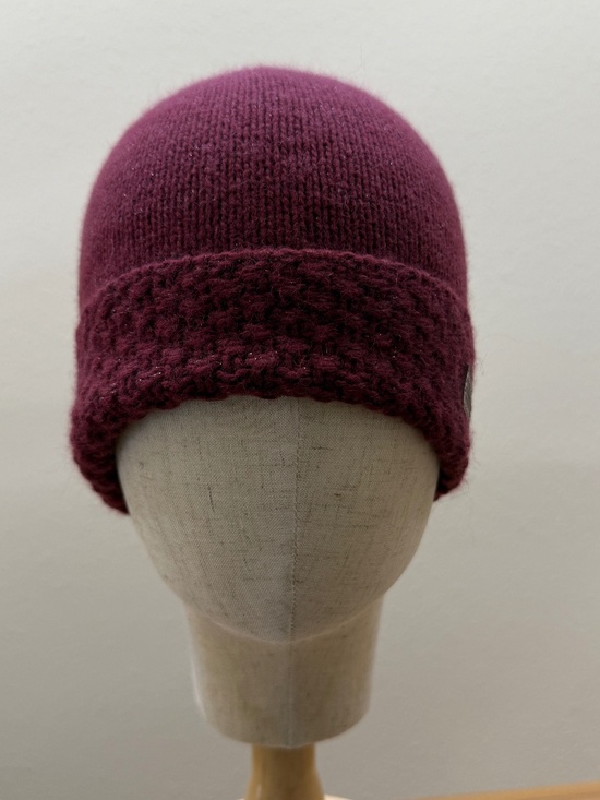 COACH Burgundy Knit Beanie Cashmere Rabbit Hair Wool Blend Sparkle Women OS - Picture 2 of 6